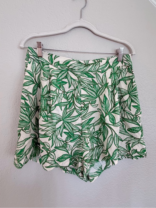 Zara Pants - Zara Green Tropical Leaf Print Scallop Hem Shorts | Size L
